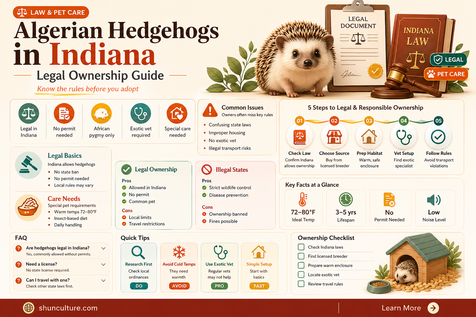 are algerian hedgehogs legal in Indiana