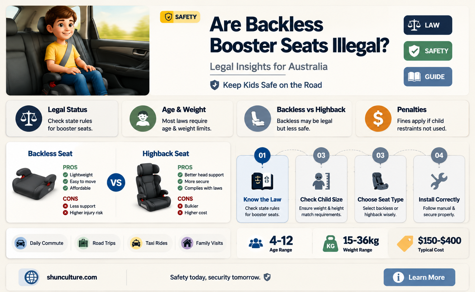 are backless booster seats illegal in australia