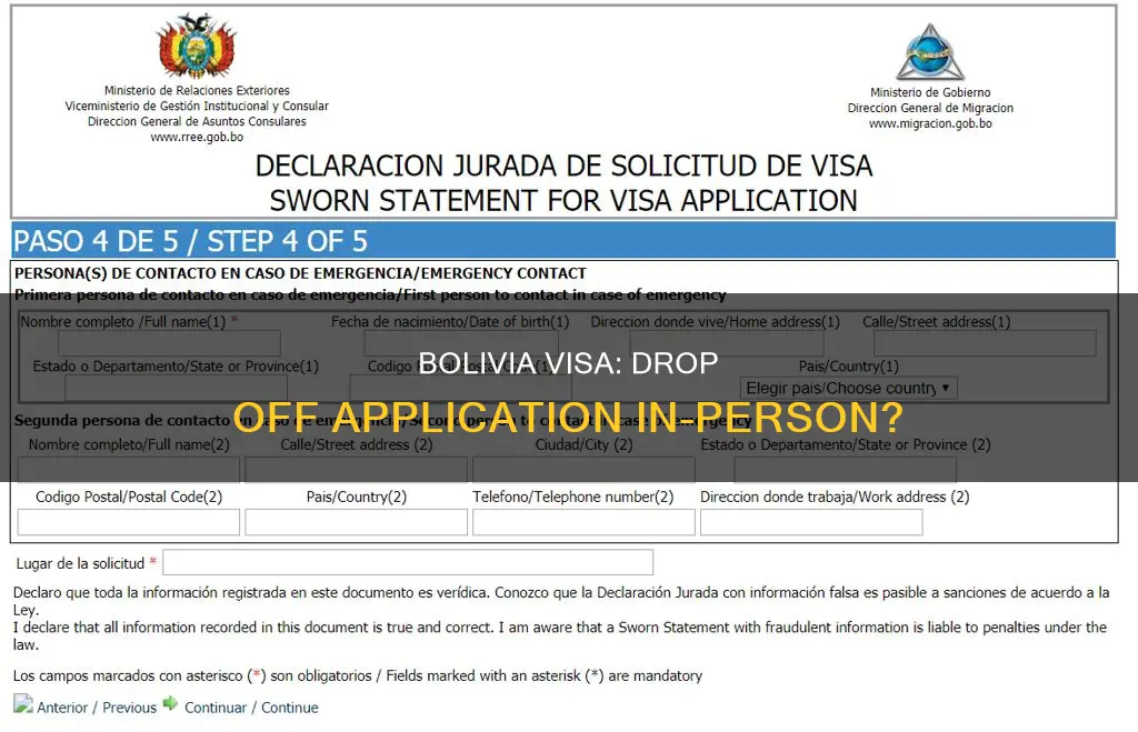 do you need to physically drop off bolivia visa application