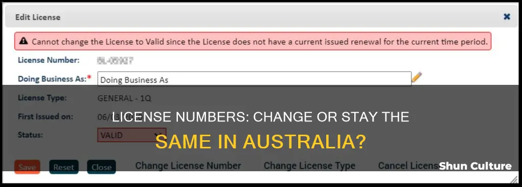 does your license number change australia