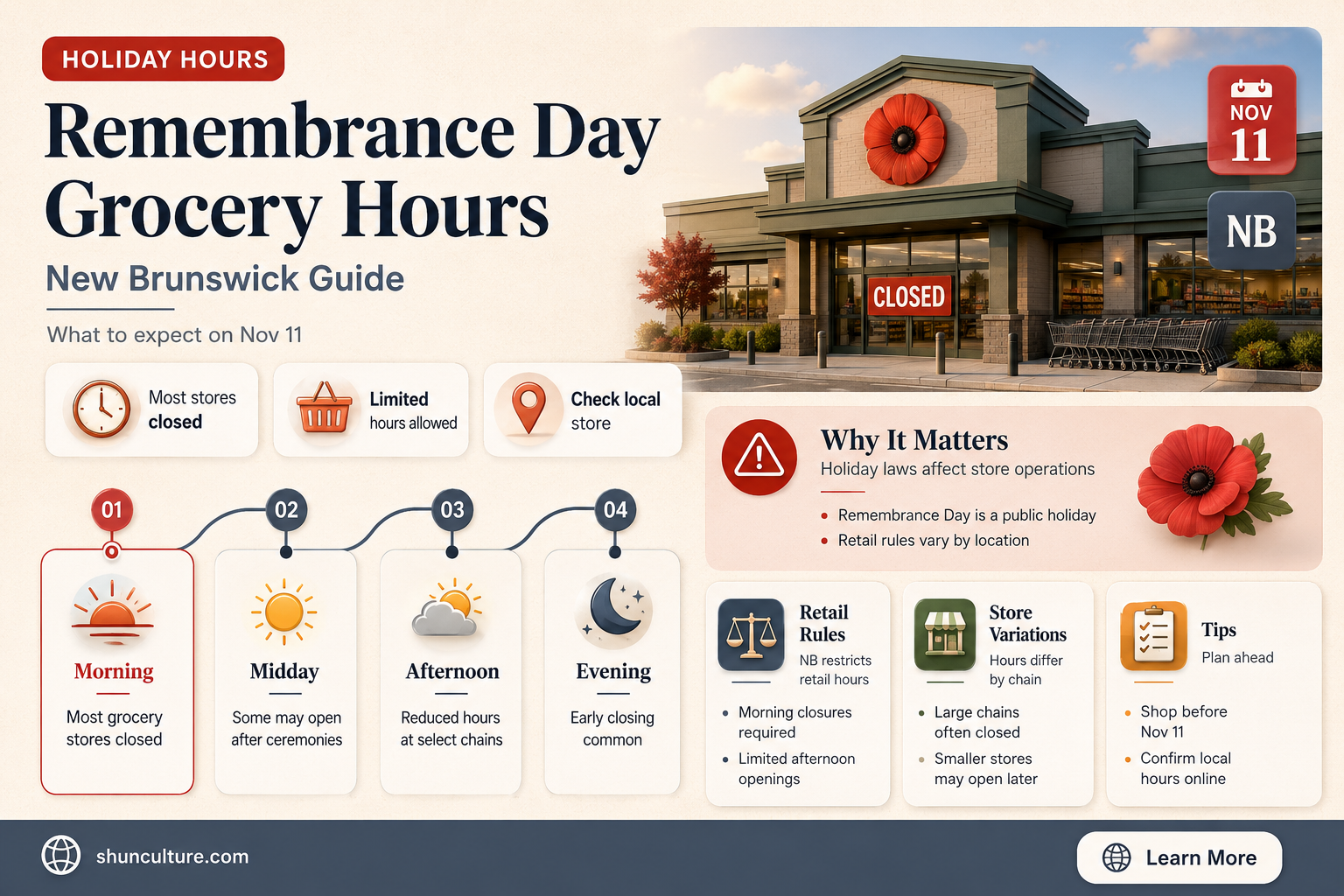 are grocery stores open on remembrance day in new brunswick