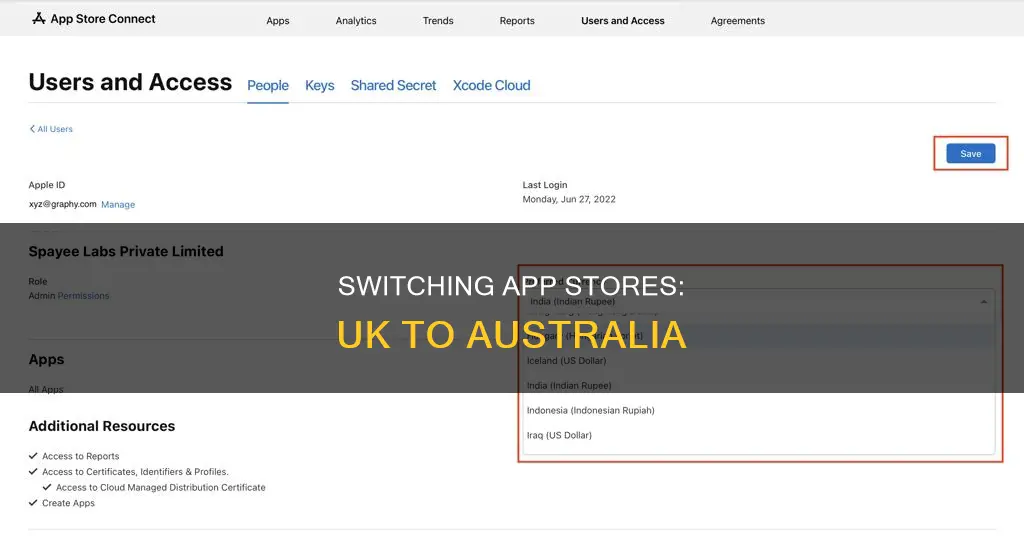 how do I change from australian app store to uk