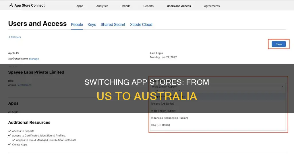 how do I change from us app store to australia