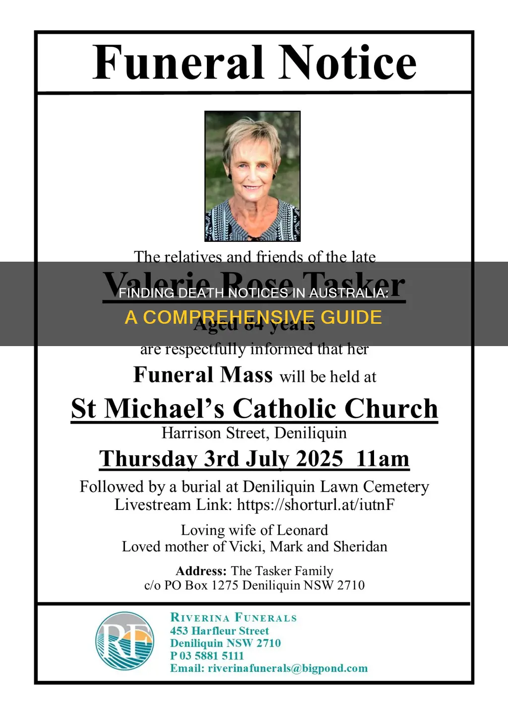 how do I find a death notice in australia