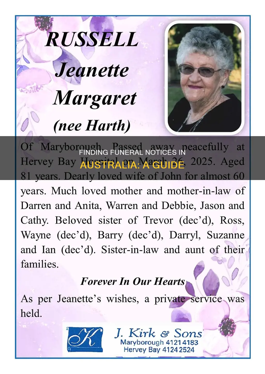 how do I find a funeral notice in australia