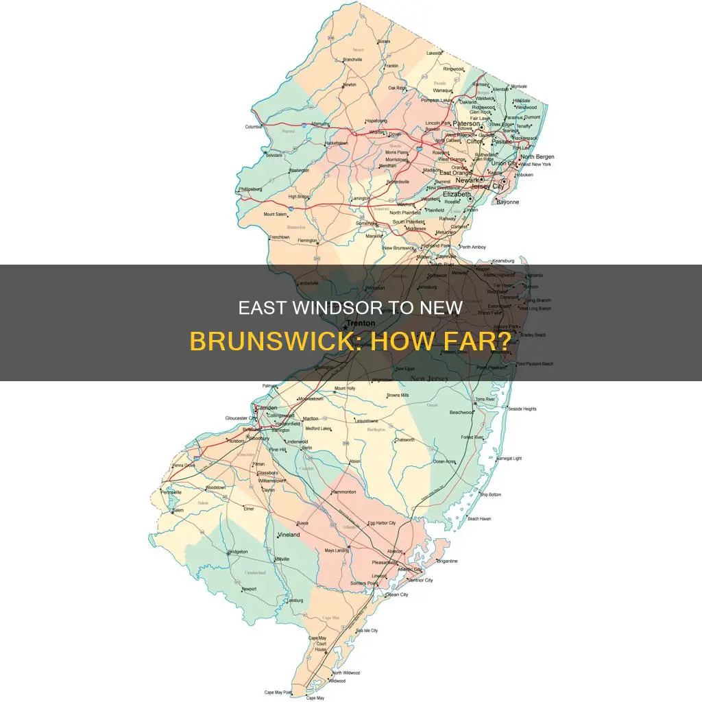 how far east windsor new jersey from new brunswick nj