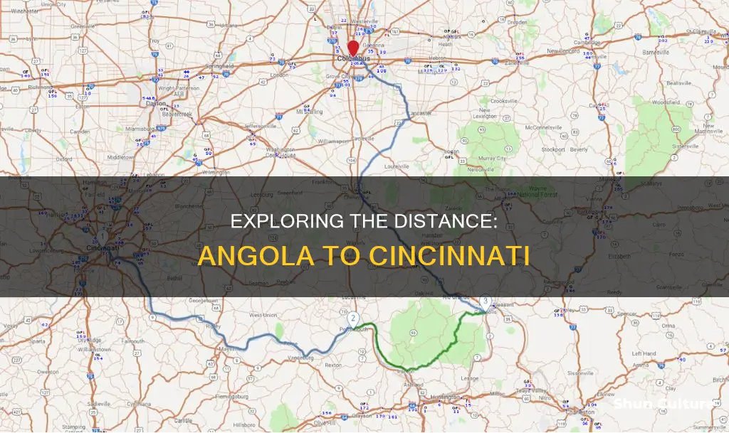 how far from angola indiana to cincinnati ohio