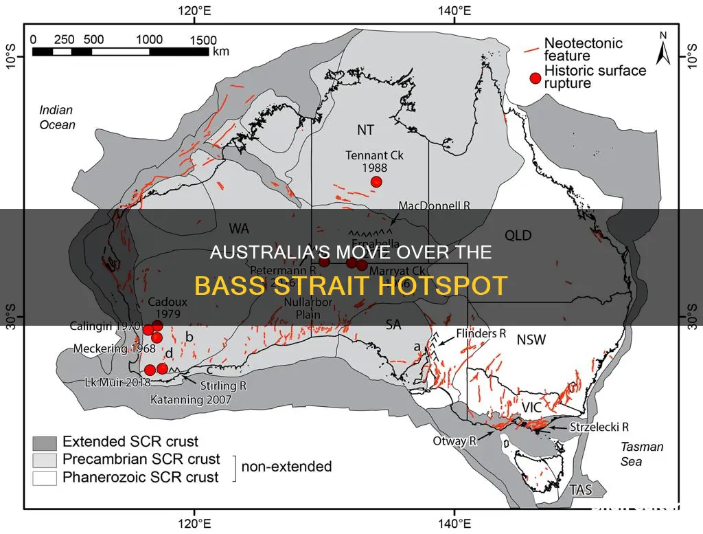 how far has australia moved over the bass strait hotspot
