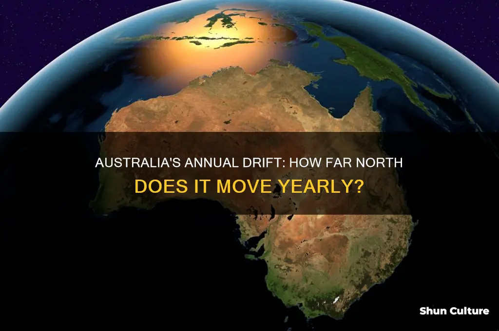 how far is australia moving north each year