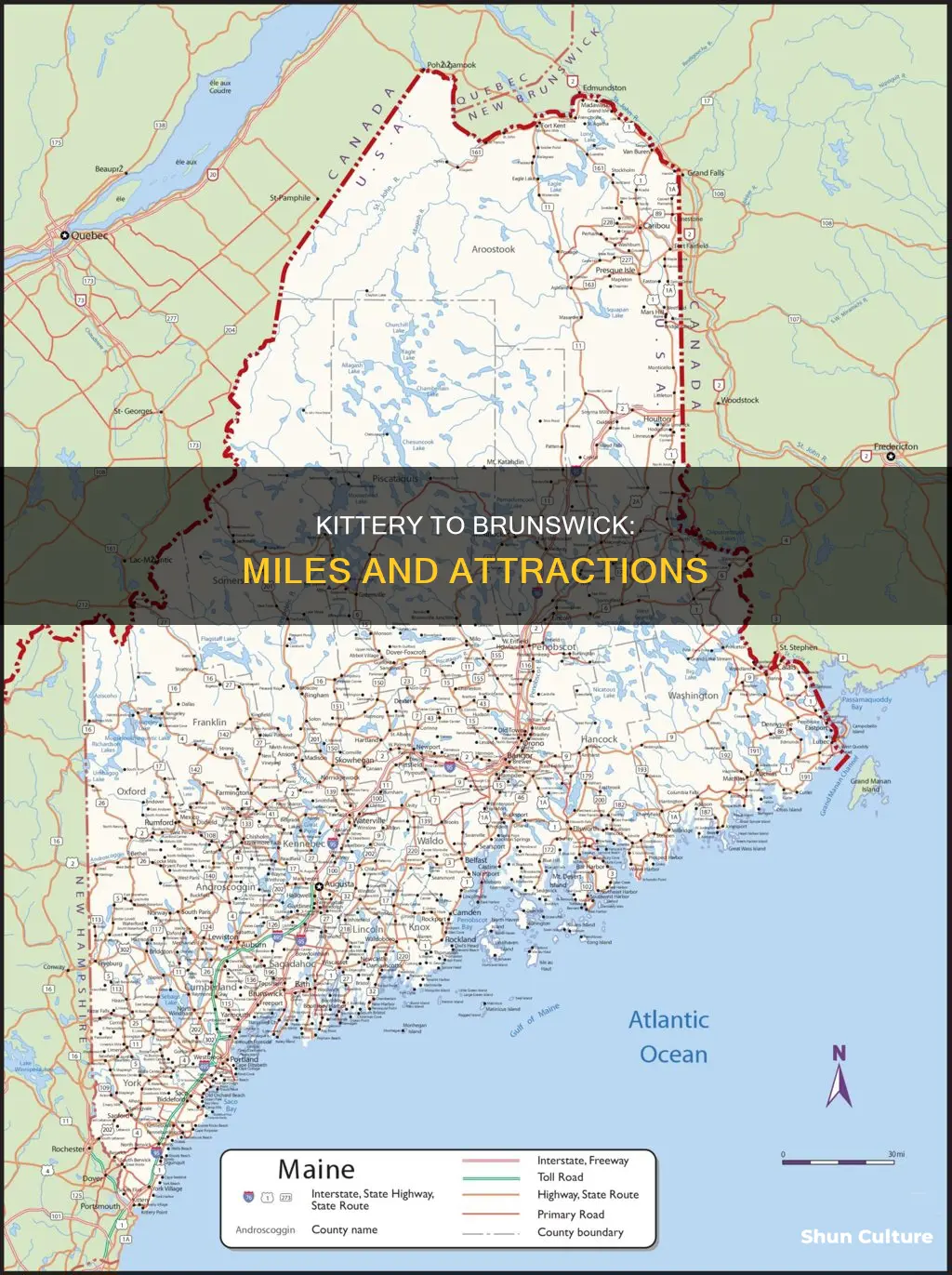 how far is it between kittery and brunswick