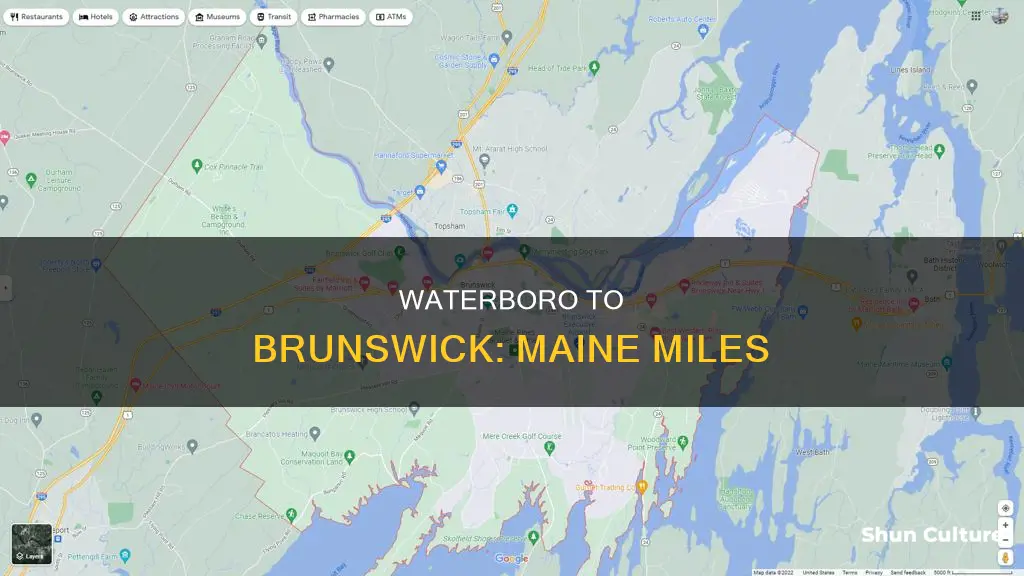 how far is waterboro maine to brunswick maine