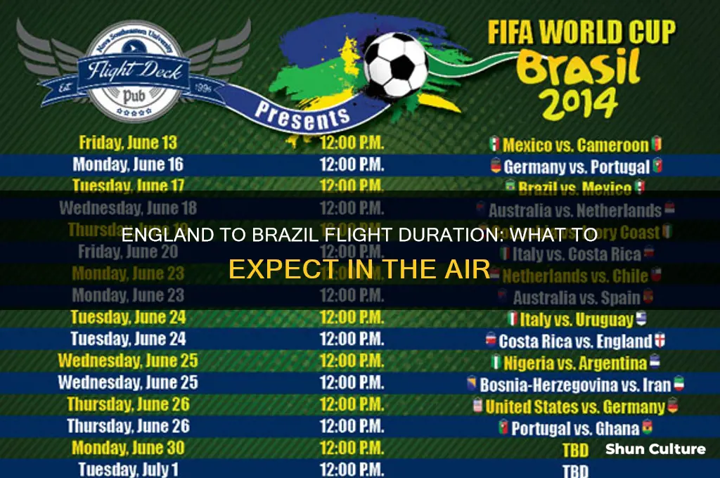 how long is the flight from england to brazil