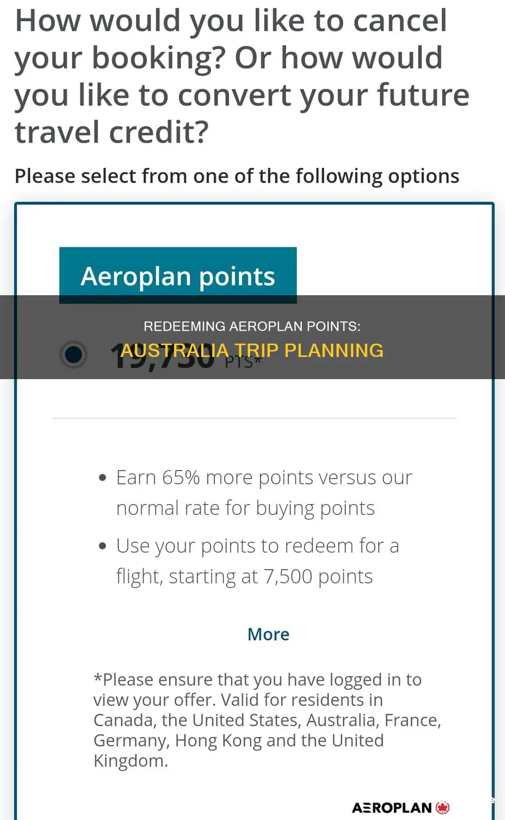 how many aeroplan points to fly to australia