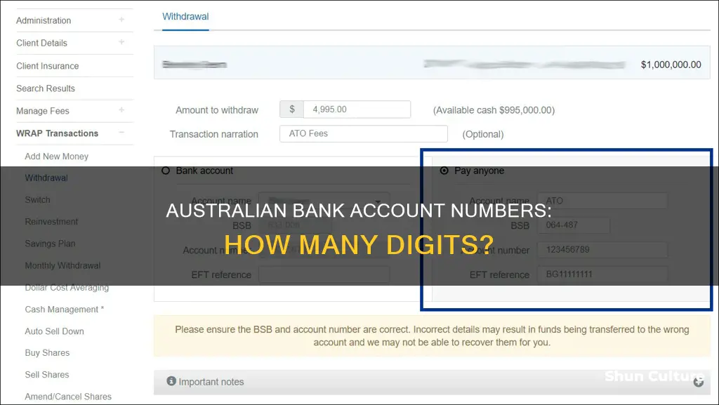 how many digits does an australian bank account number have