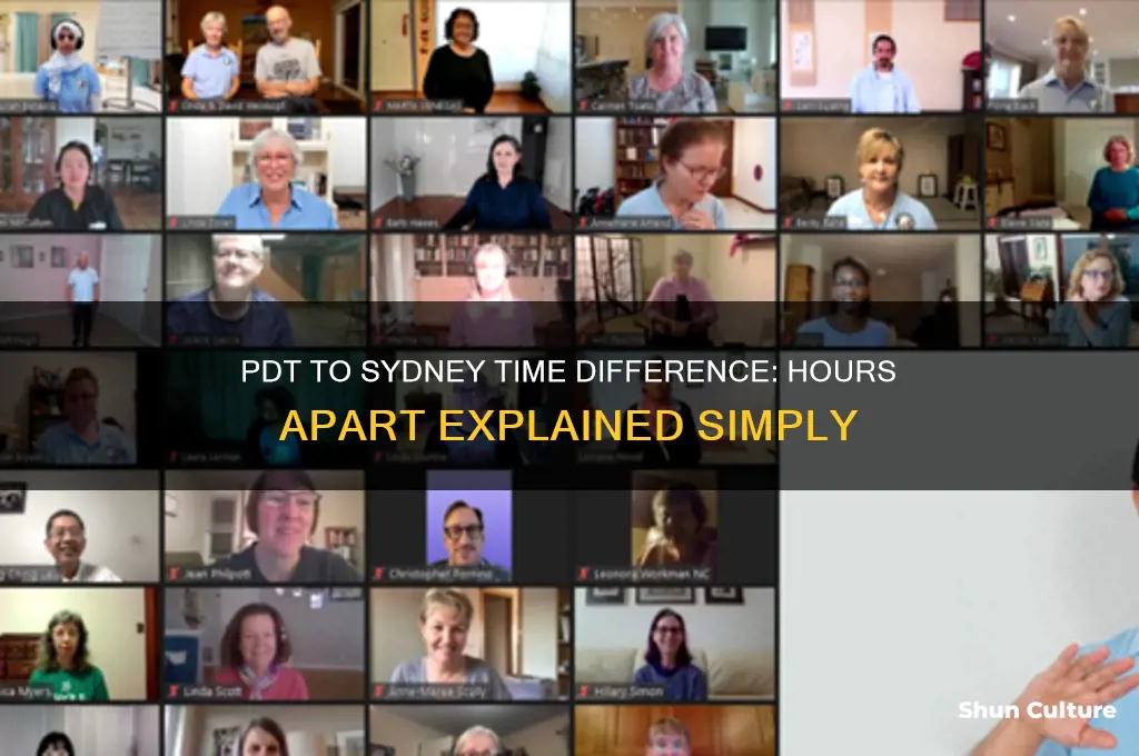 how many hours difference between pdt and sydney australia