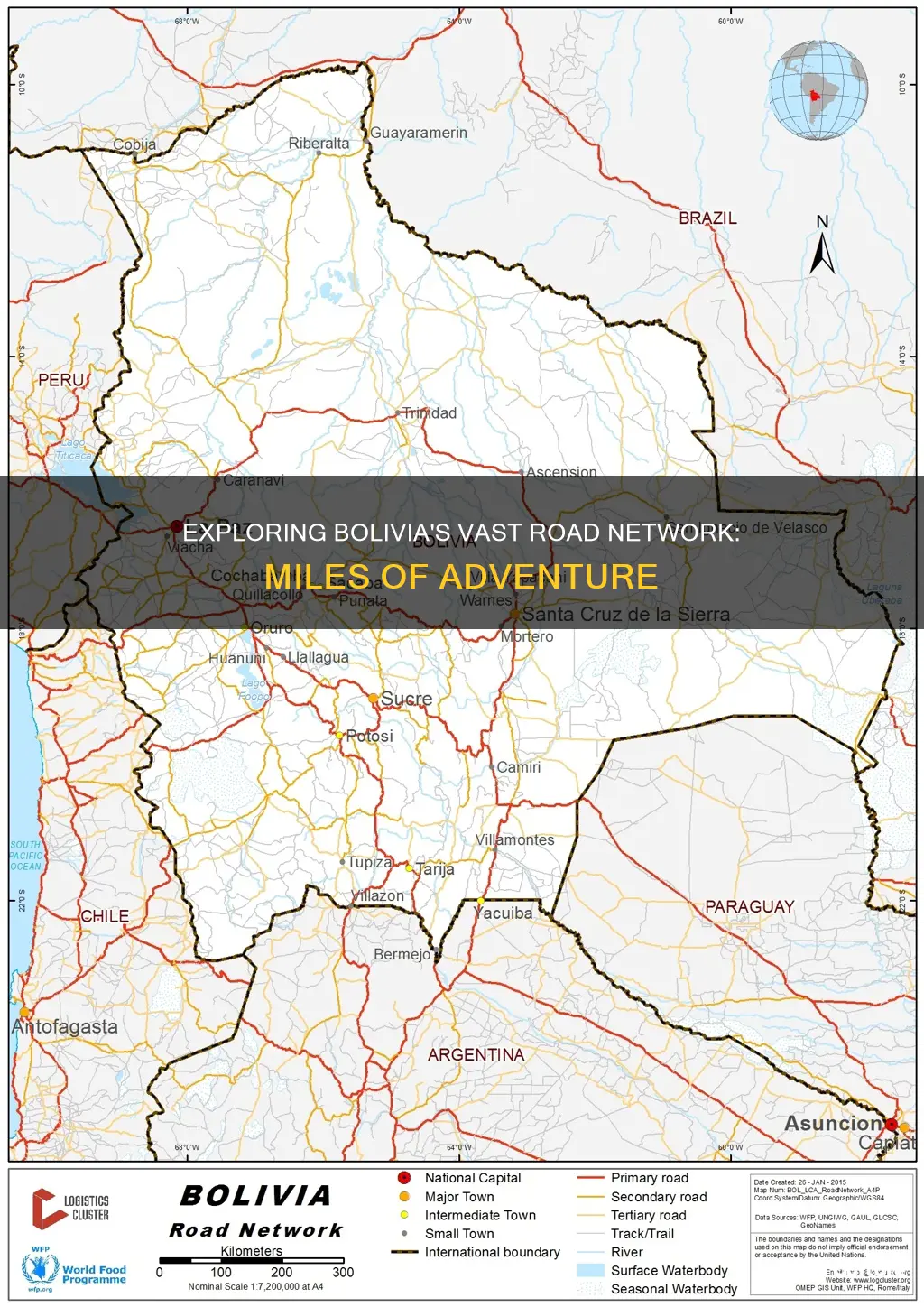 how many miles of road in bolivia