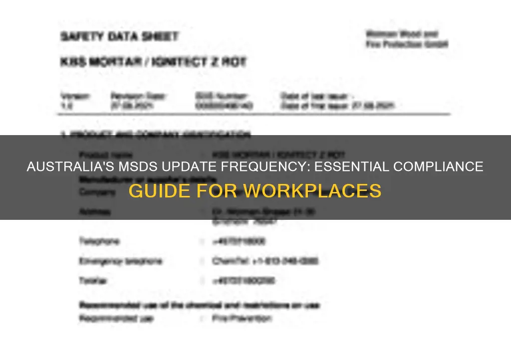 how often do msds sheets need to be updated australia