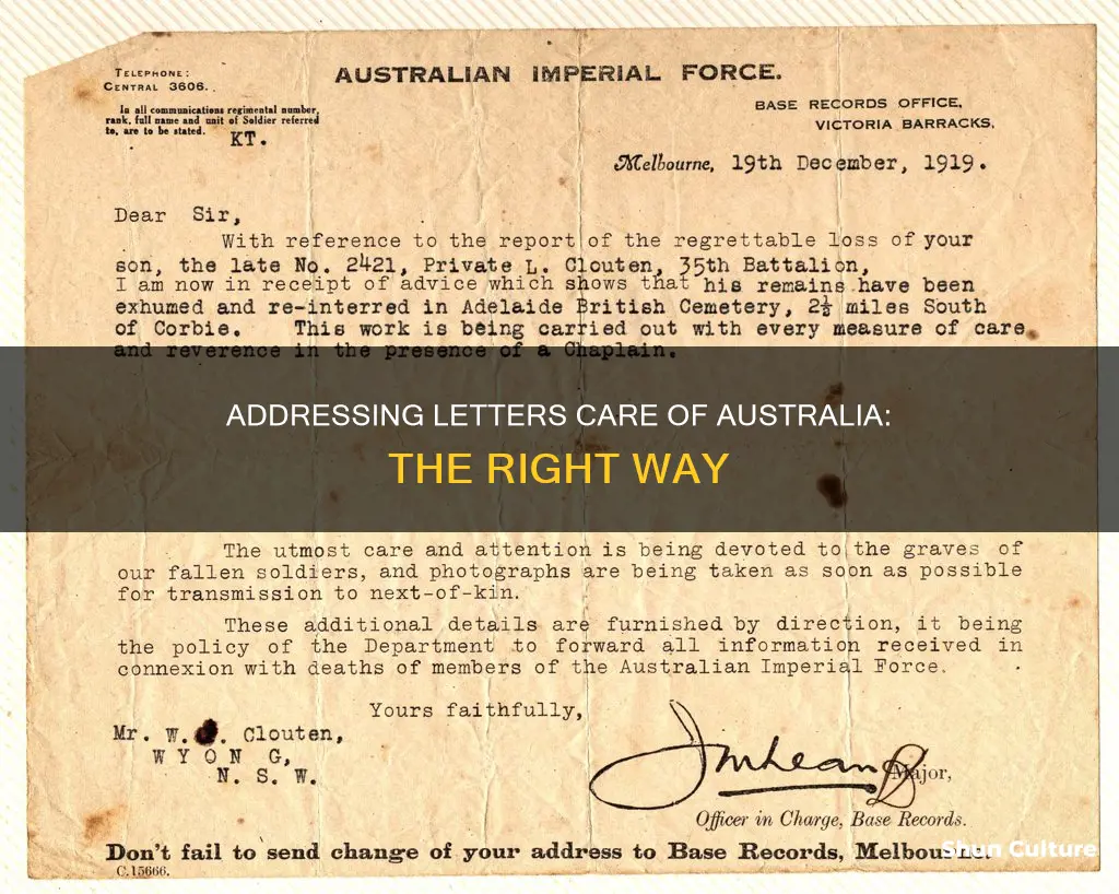 how to address a letter care of australia