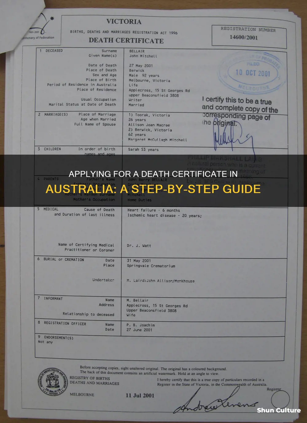 how to apply for a death certificate australia