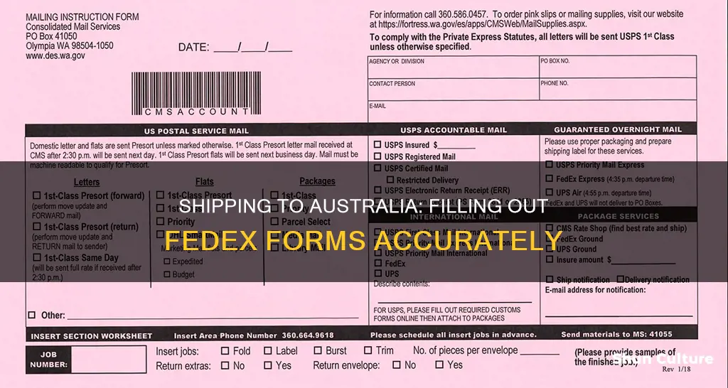 how to fill out fedex manager if shipping to australia