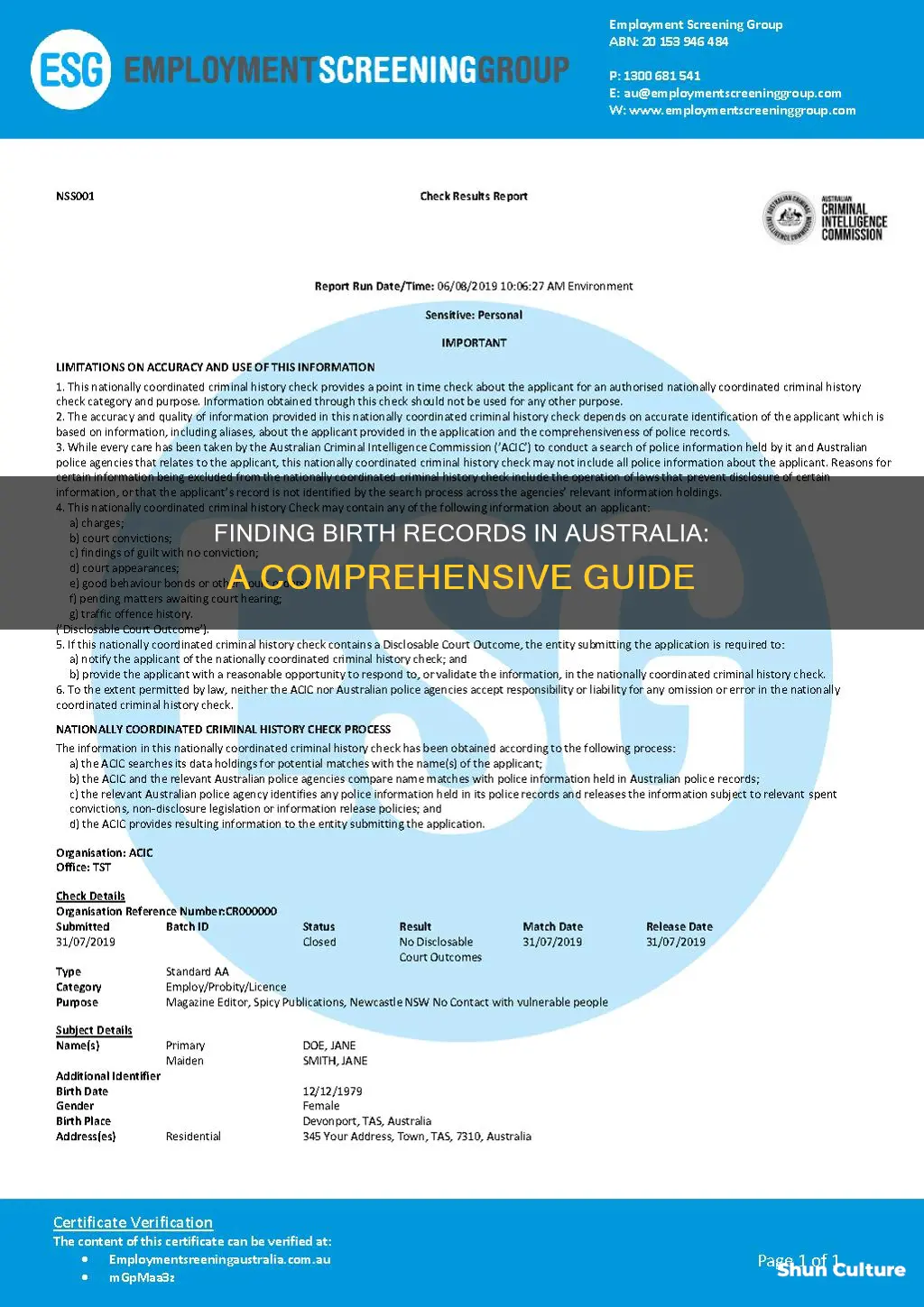 how to find birth records in australia