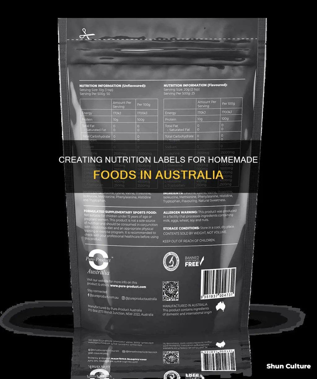 how to make nutrition labels for homemade foods australia