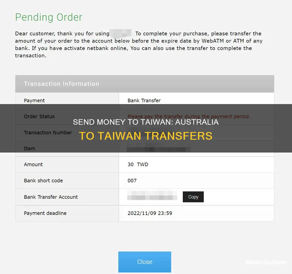 how to send money to taiwan from australia