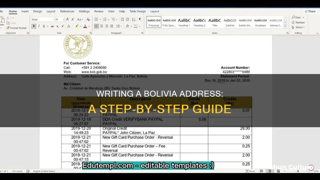 how to write a bolivia address