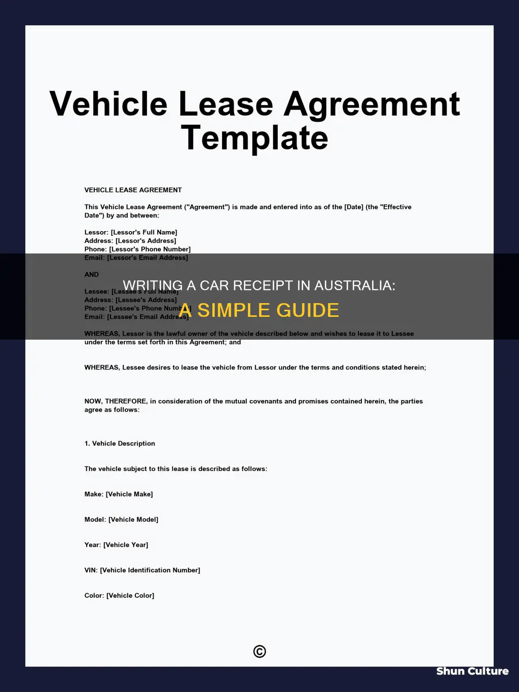 how to write a receipt for a car australia