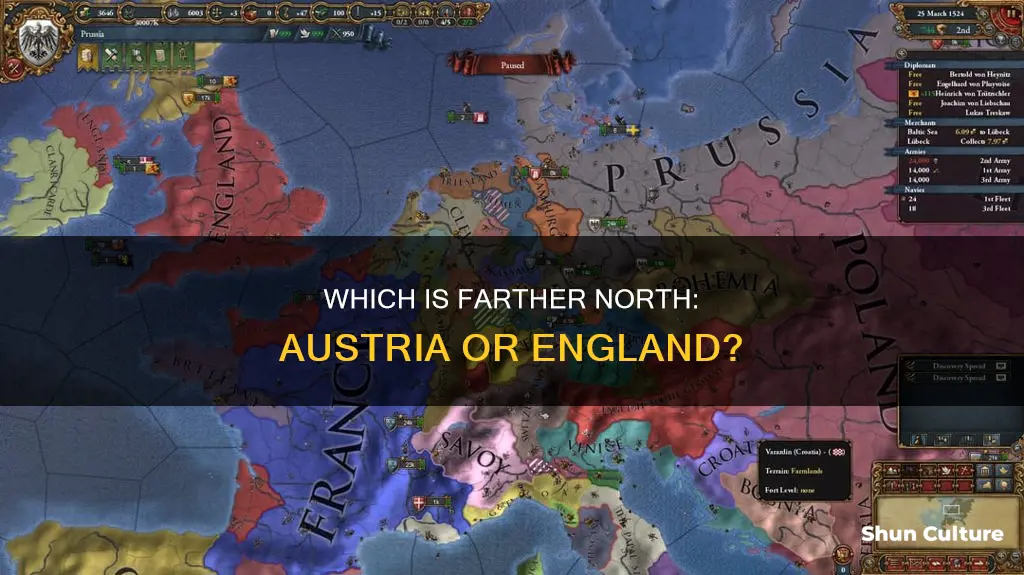 is austria or england farther north