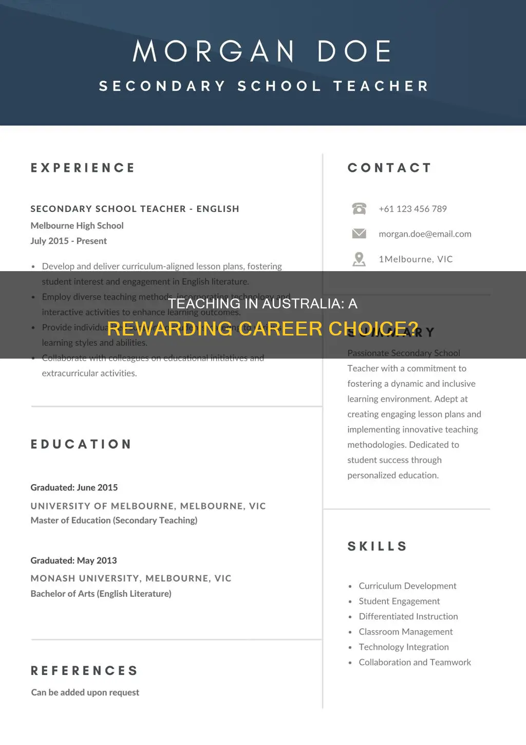 is being a teacher a good job australia