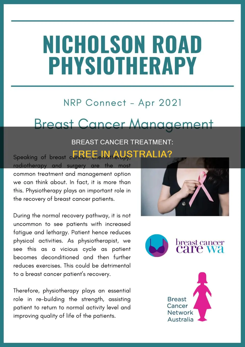 is breast cancer treatment free in australia