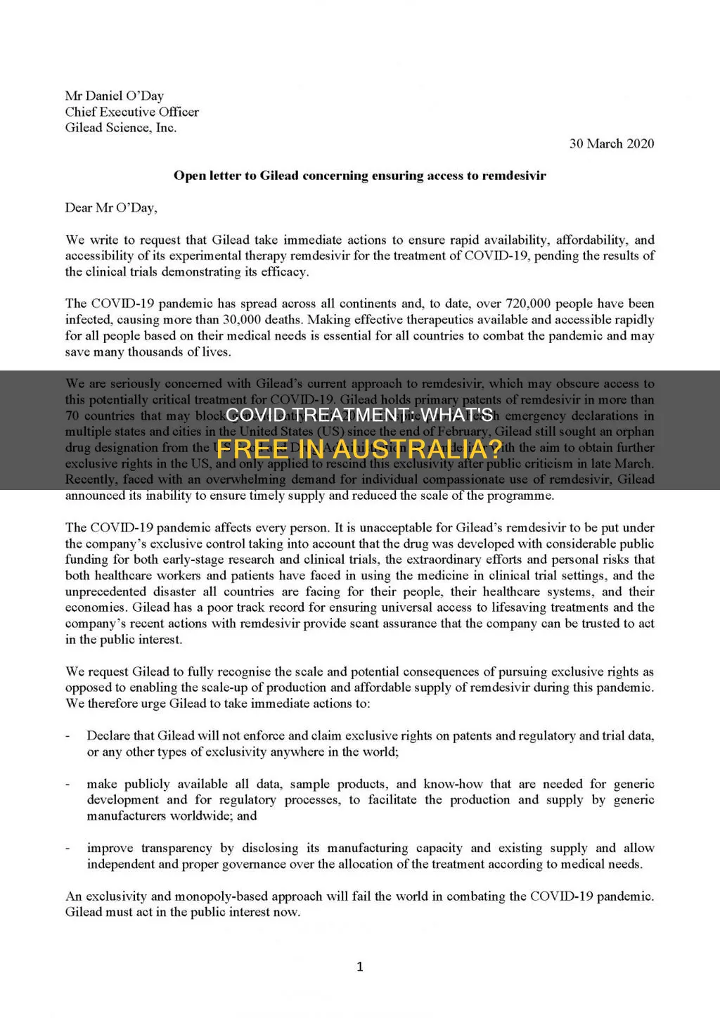 is covid treatment free in australia