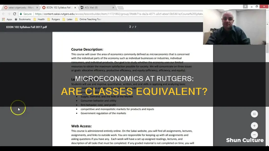 is microeconomic class at rutgers newark and new brunswick equivalent