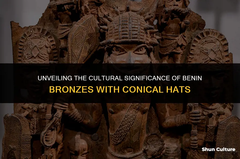 what do these benin bronzes with conical hats mean