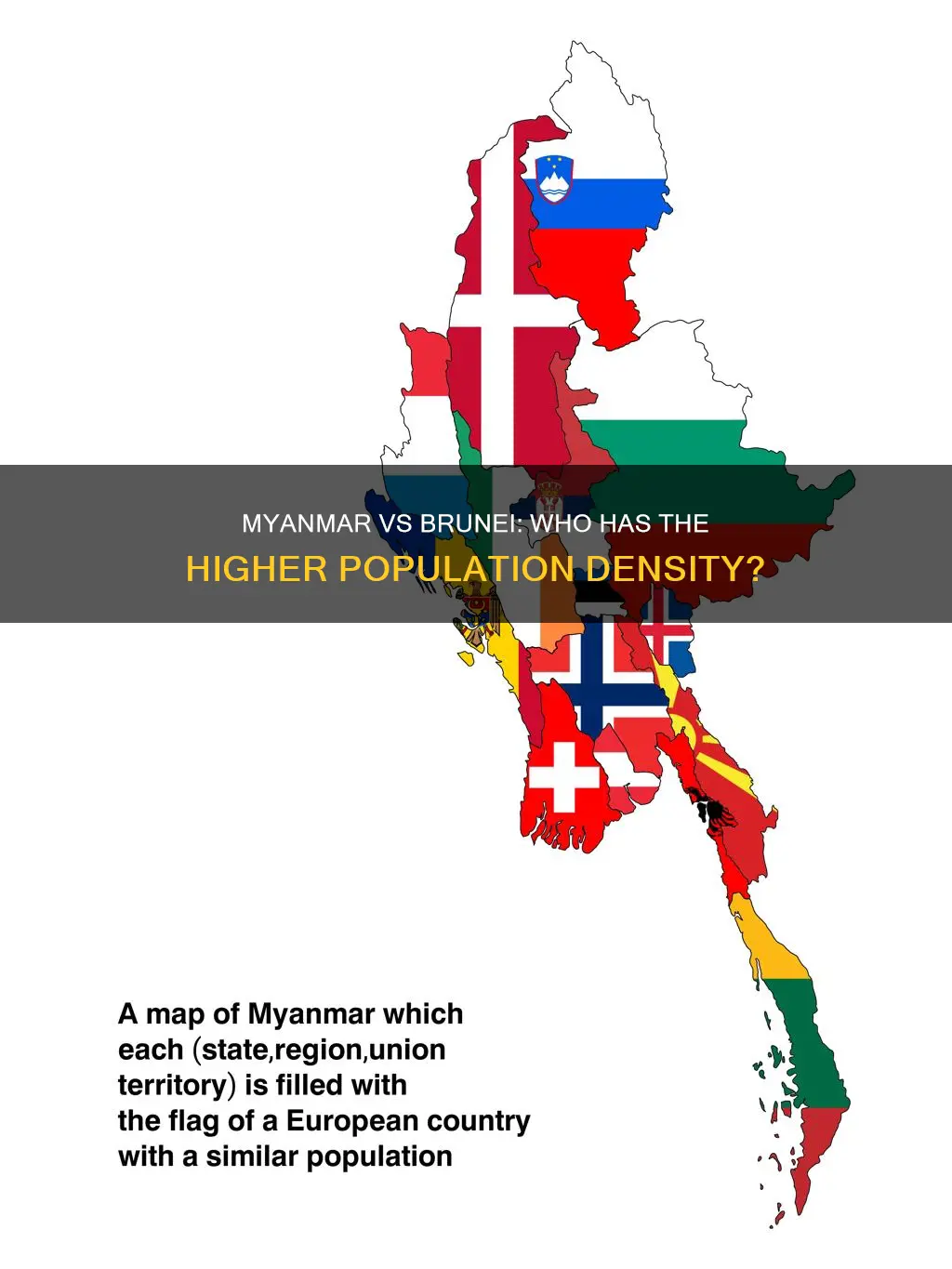 what has larger population density myanmar vs brunei