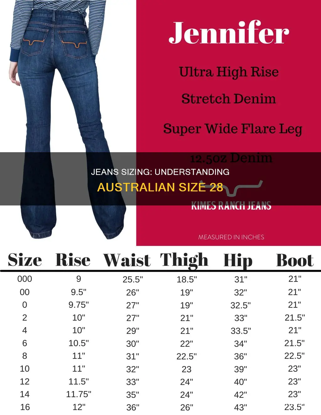 what is a size 28 in jeans australia