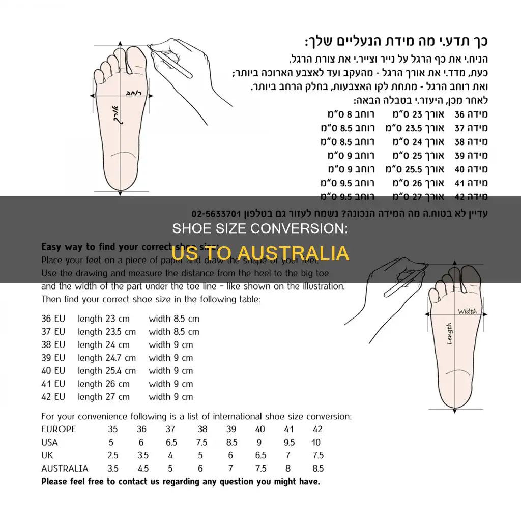 what is a us size 1 shoe in australia