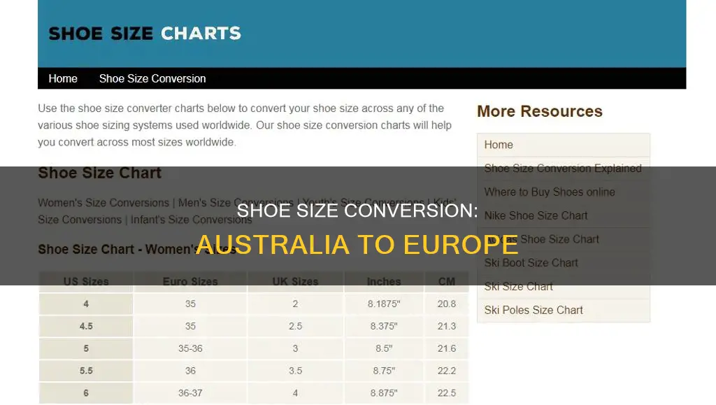 what is an australian size 8 shoe in europe
