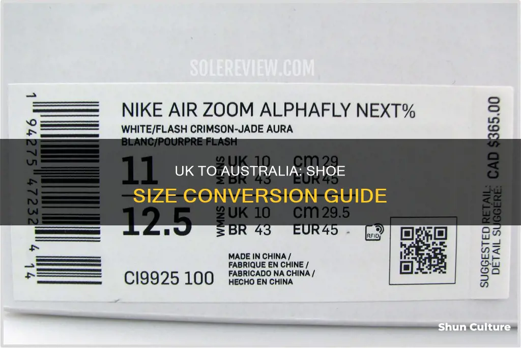 what is australian size 7 shoe in uk