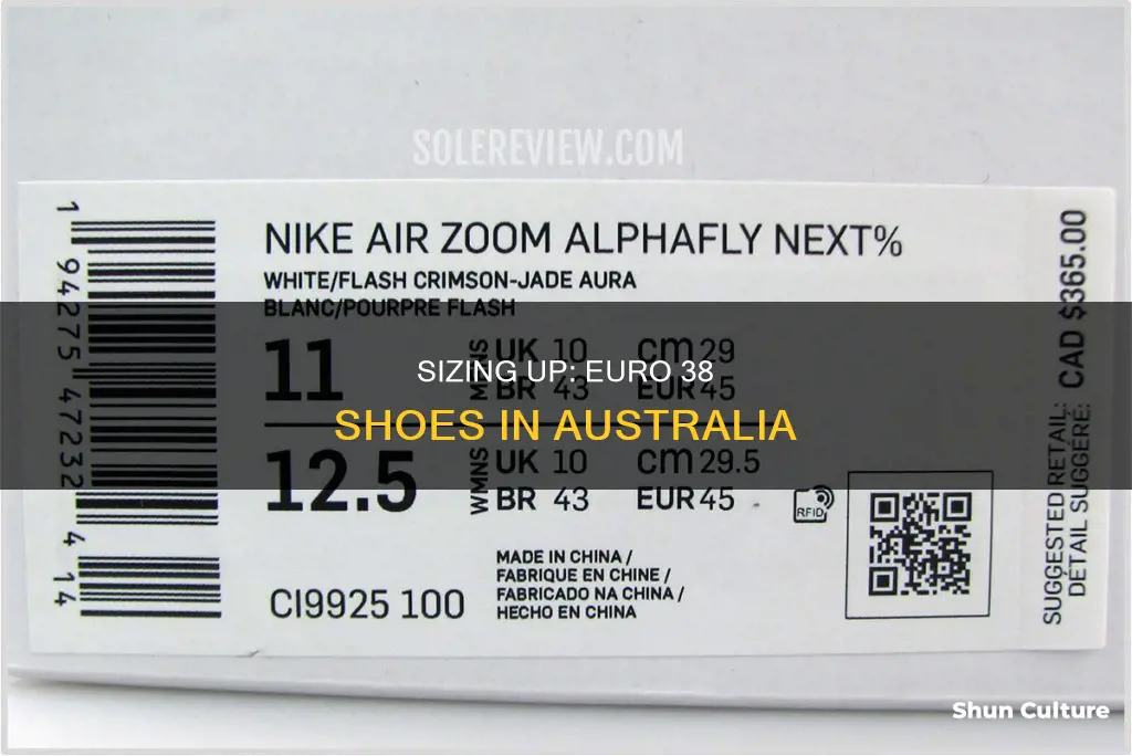 what is euro size 38 shoe in australian