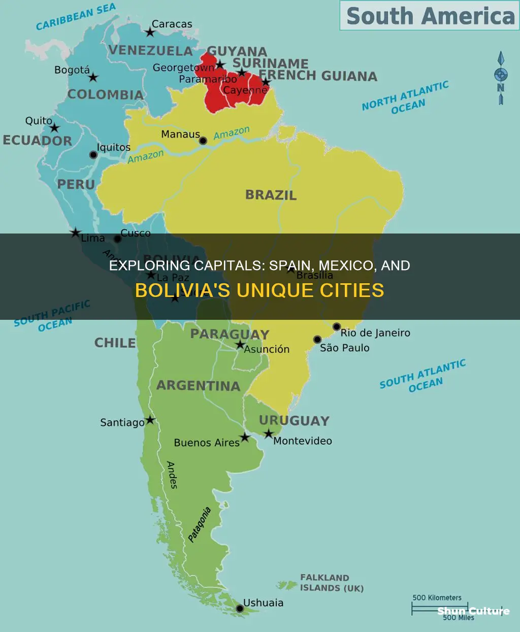 what is the capital of spain mexico and bolivia