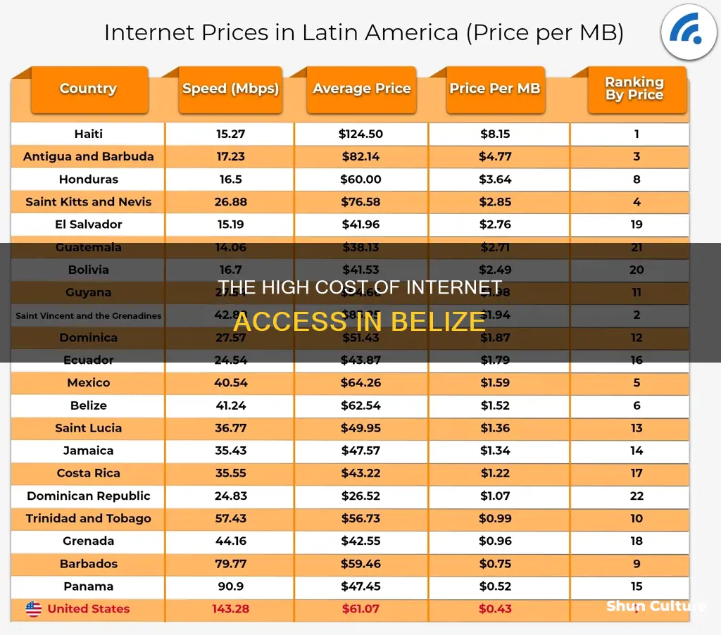 what is the cost of internet in belize