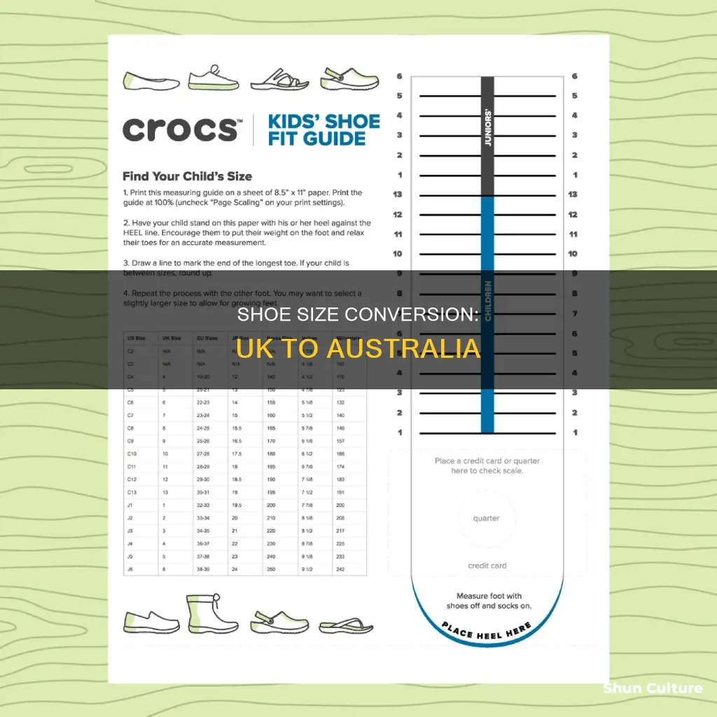 what is uk shoe size 1 in australia