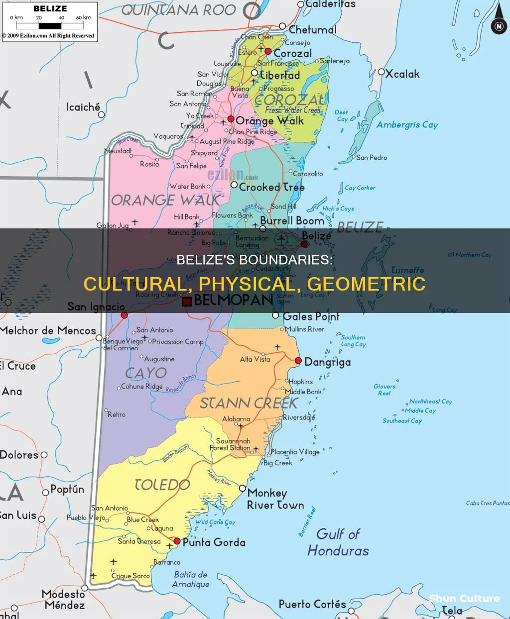 what type of boundaries are in belize cultural physical geometric