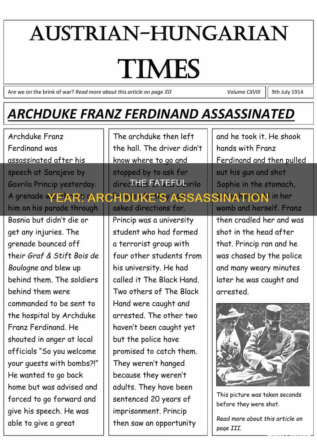 what year was the archduke of austria hungary assassinated