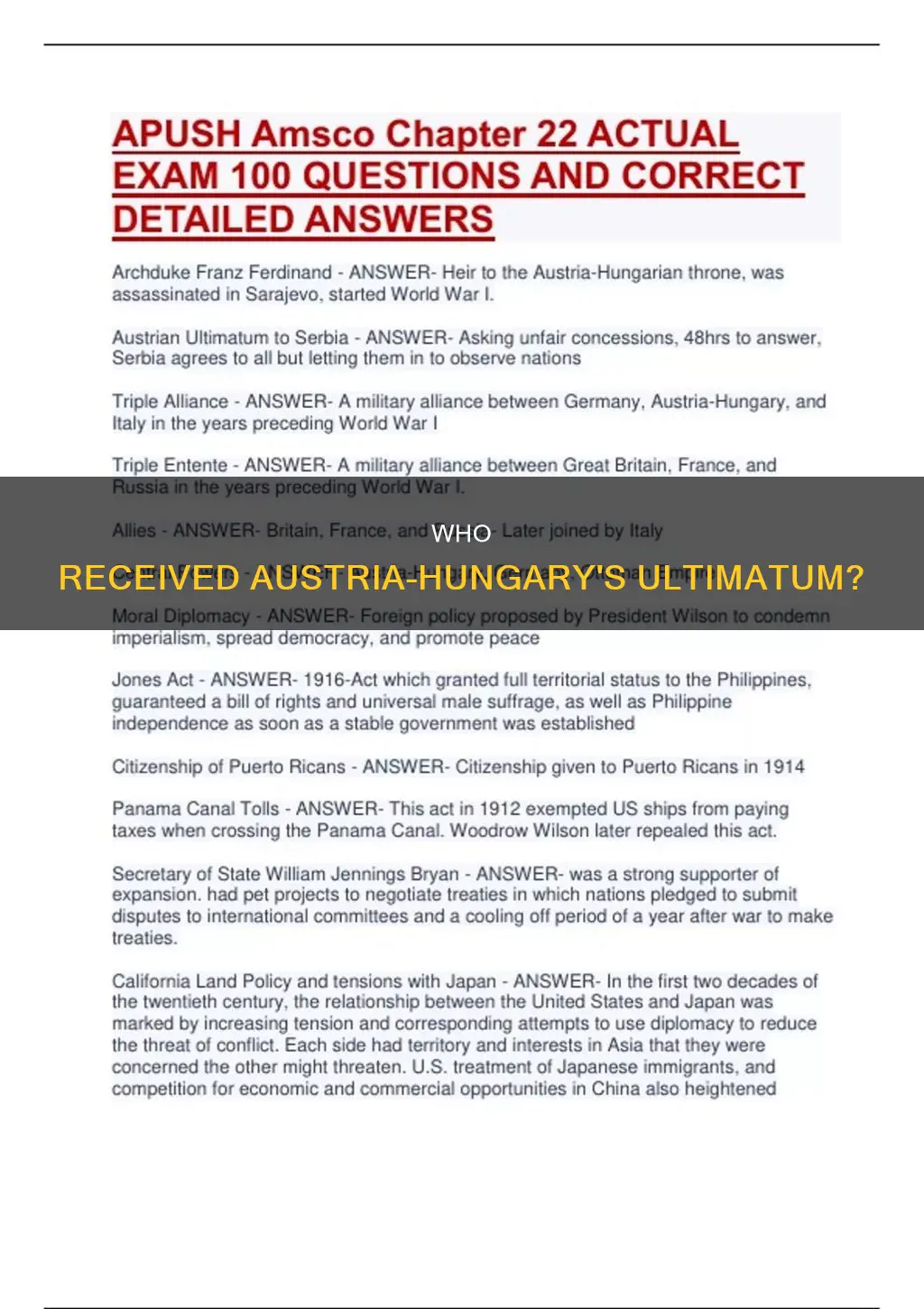 which country did austria-hungary give the ultimatum to