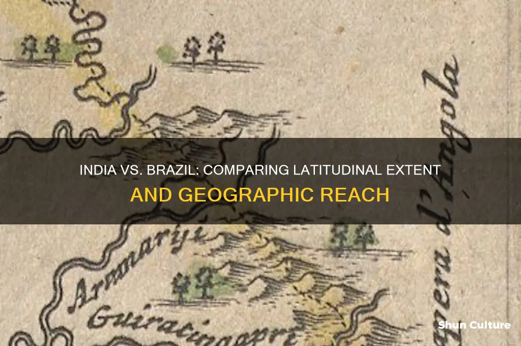 which country has a larger latitudinal extent india or brazil