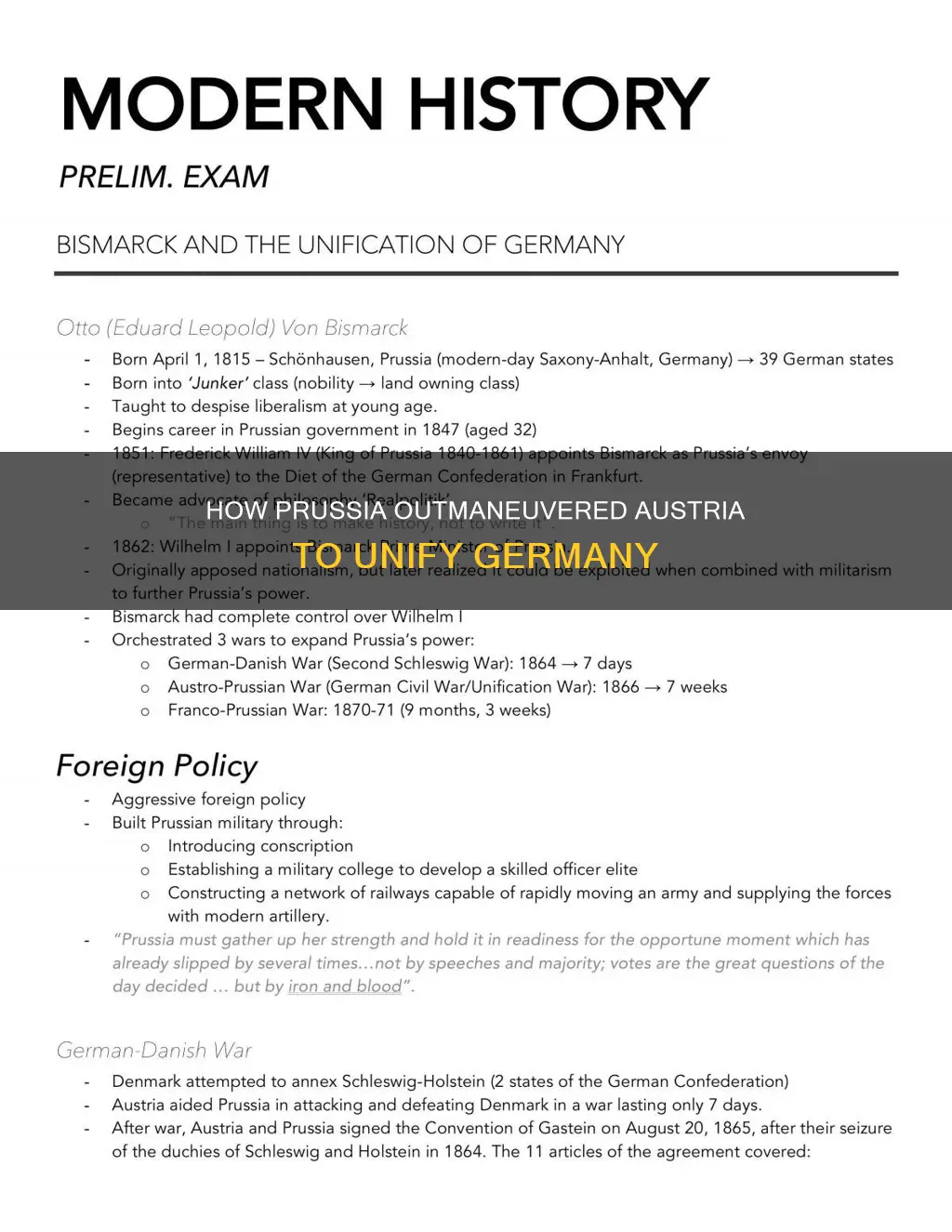 why did prussia unify germany and not austria